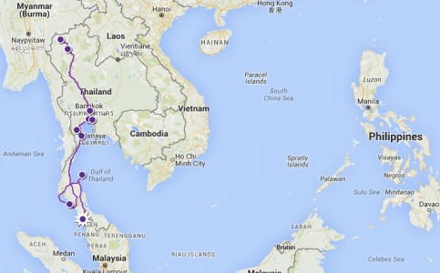 Onze route in Thailand